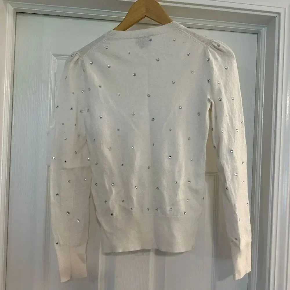 Kate Spade Scatted Rhinestone Sweater white silver size XS
